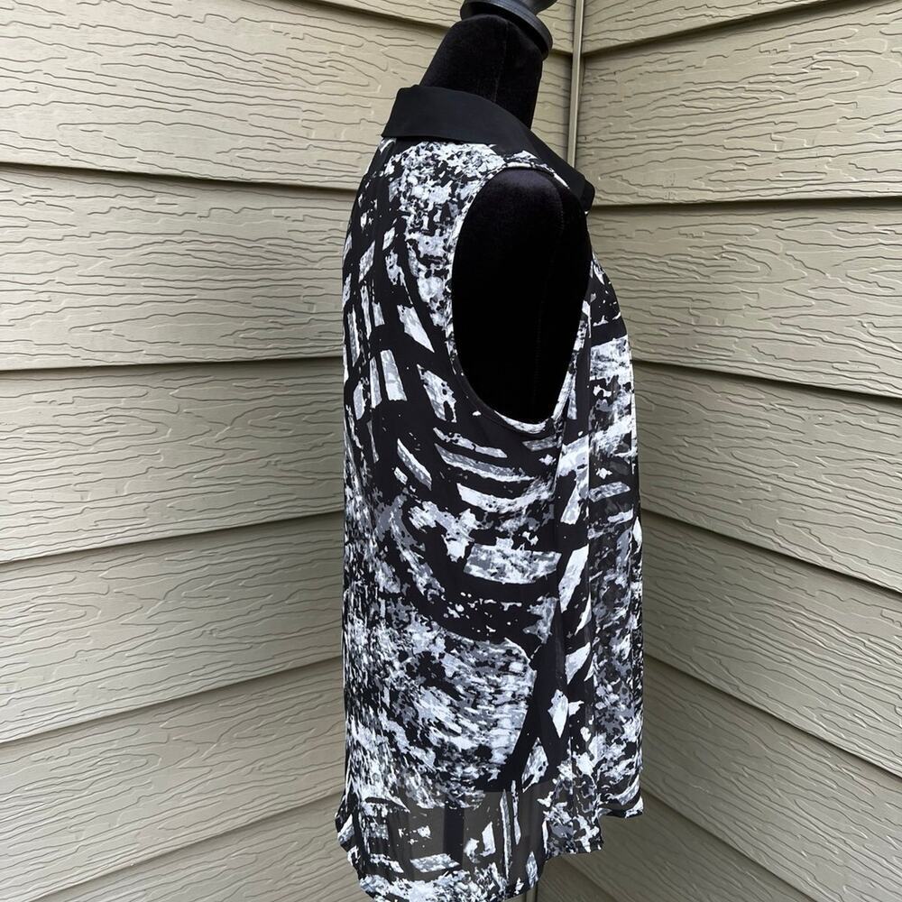 H.I.P. women’s size M sleeveless sheer top with collar, black & white - Picture 3 of 5